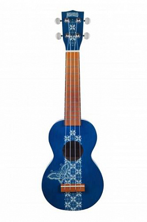 Mahalo MK1BATBU укулеле сопрано с чехлом, цвет Transparent Blue, с рисунком Mahalo MK1BATBU укулеле сопрано с чехлом, цвет Transparent Blue, с рисунком